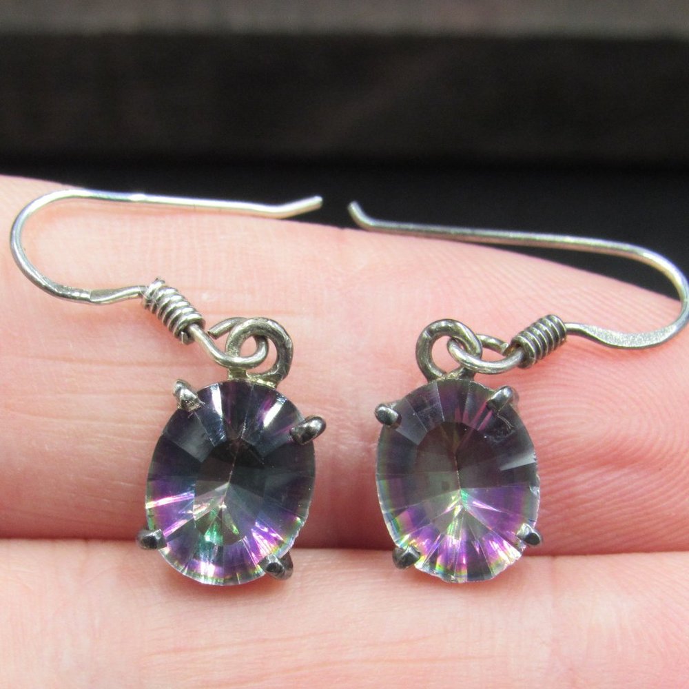 Sterling Silver Rustic Rainbow Quartz Gem Earrings